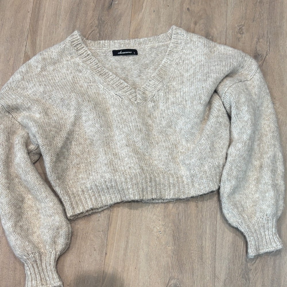 OLIVACEOUS CREAM KNIT CROPPED SWEATER